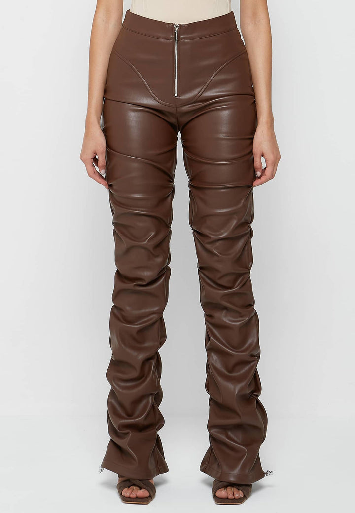 Faux Leather Ruched High-Rise Pants