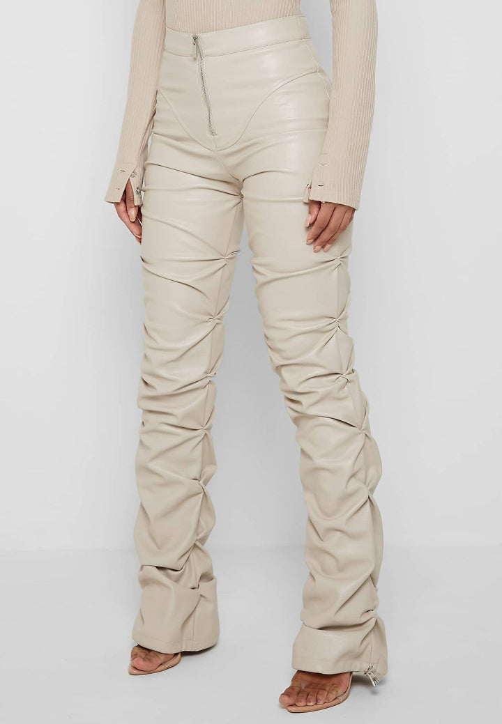 Faux Leather Ruched High-Rise Pants