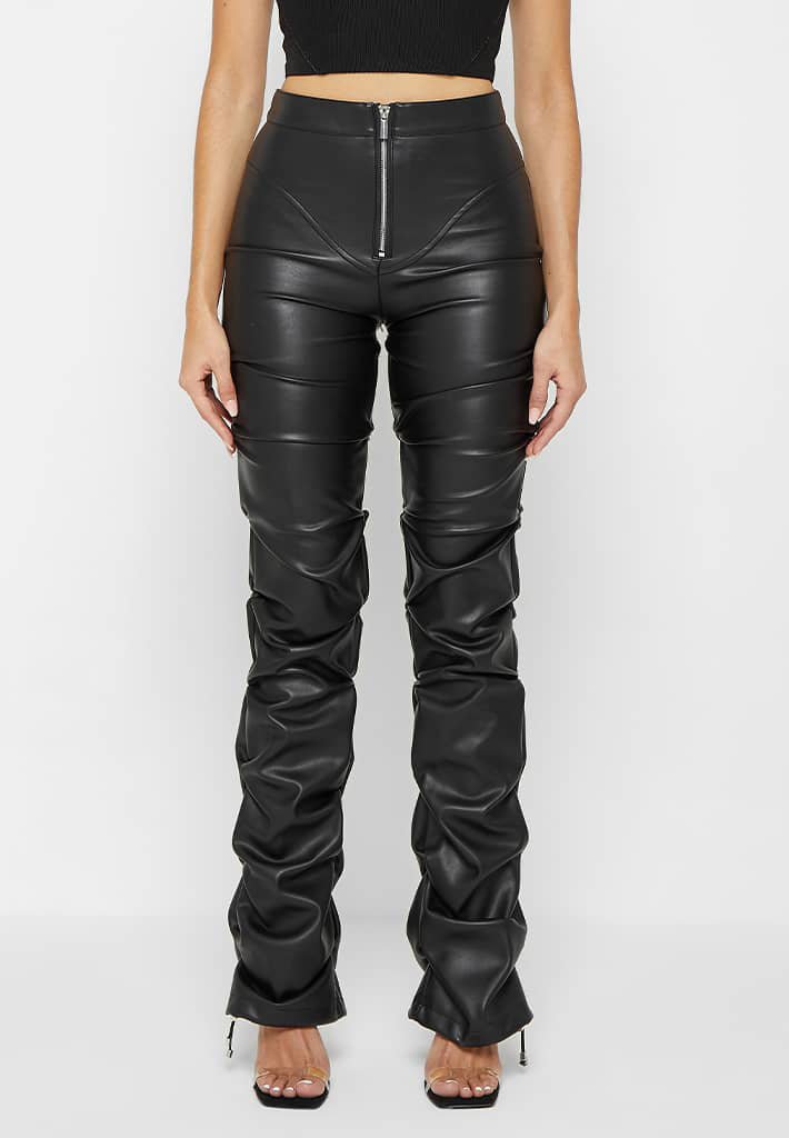 Faux Leather Ruched High-Rise Pants