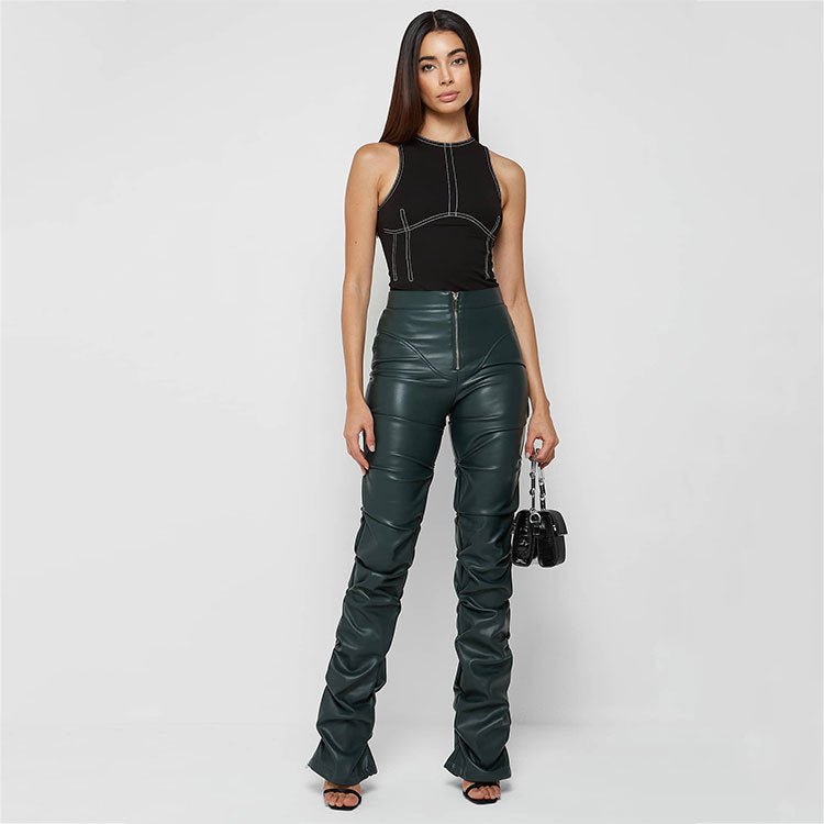 Faux Leather Ruched High-Rise Pants