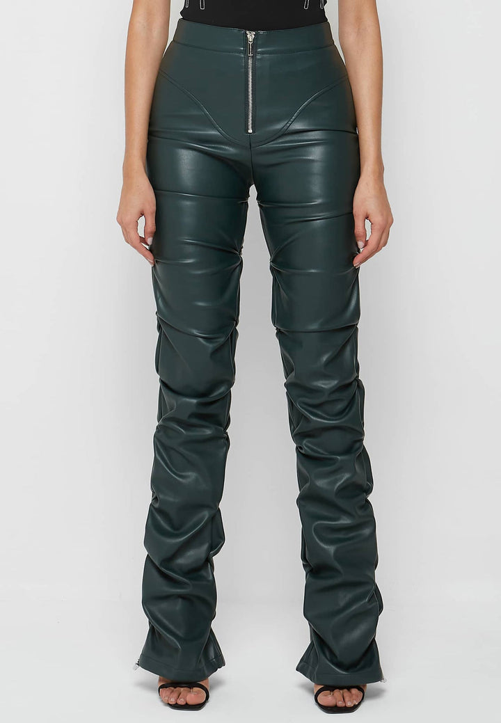 Faux Leather Ruched High-Rise Pants