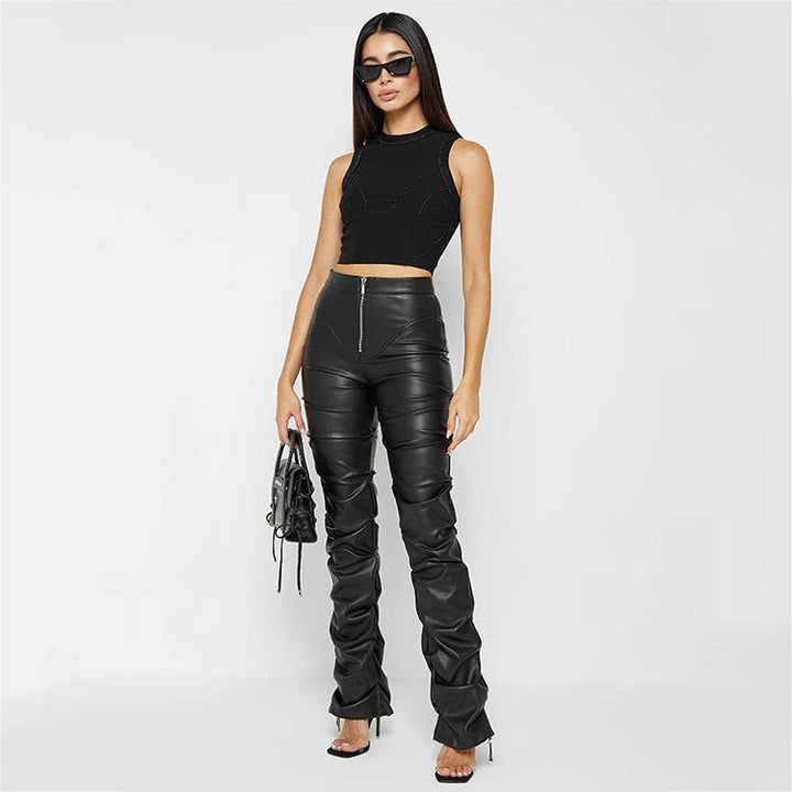 Faux Leather Ruched High-Rise Pants