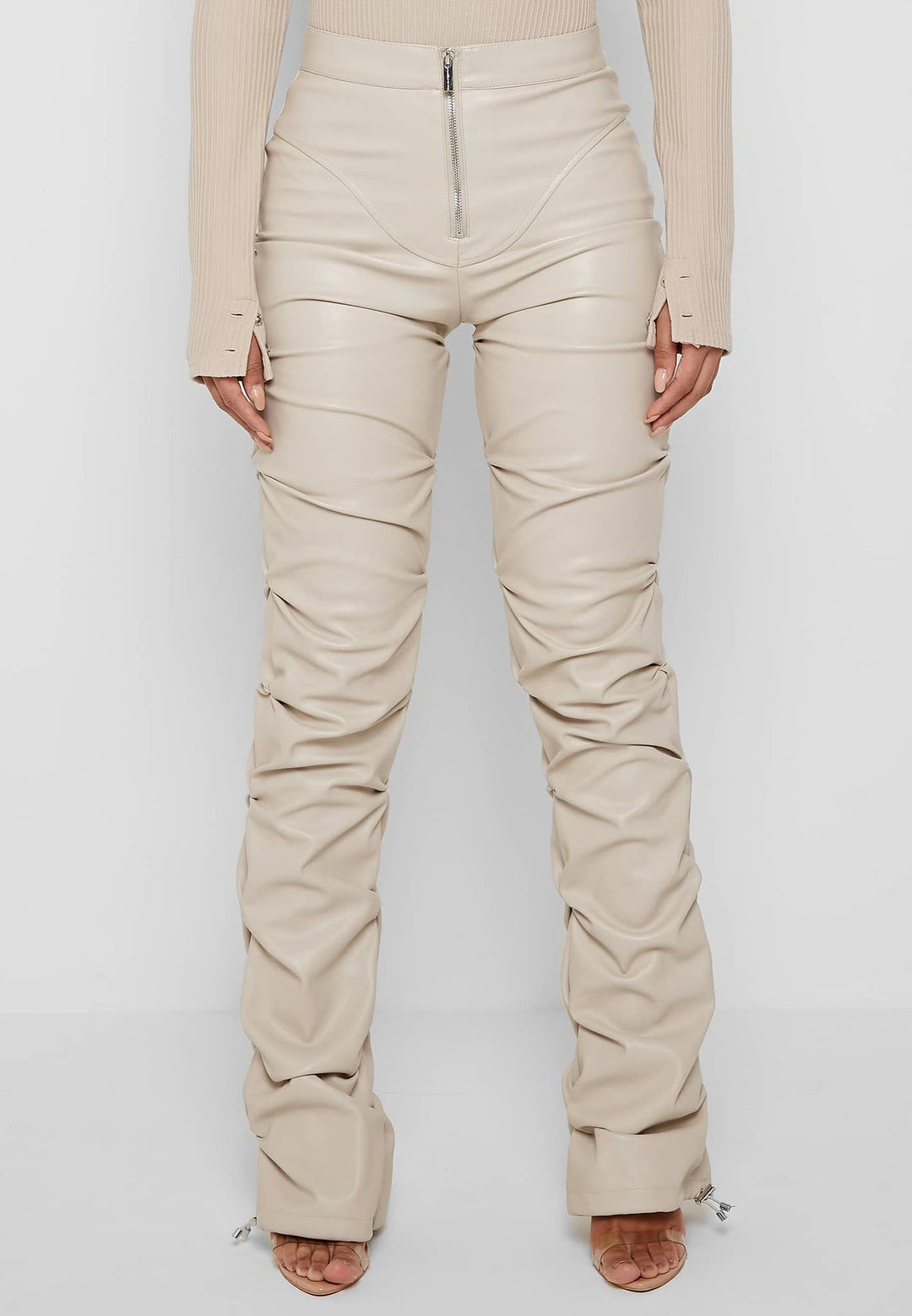 Faux Leather Ruched High-Rise Pants