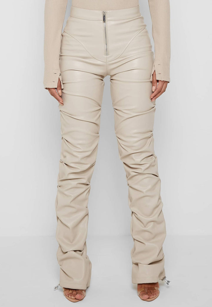 Faux Leather Ruched High-Rise Pants