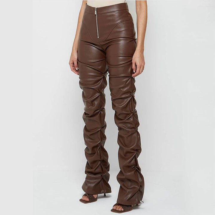 Faux Leather Ruched High-Rise Pants