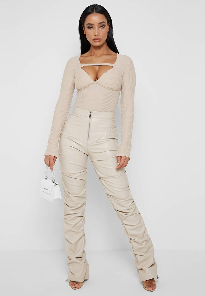 Faux Leather Ruched High-Rise Pants