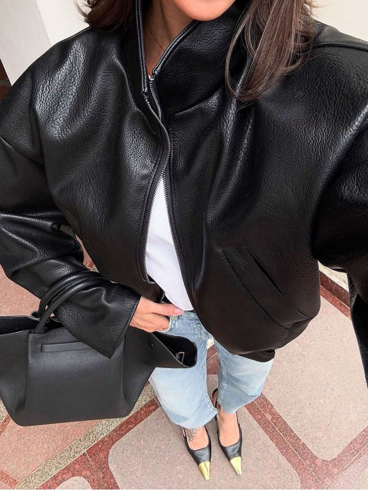 Faux Leather Luxe Oversized Jacket