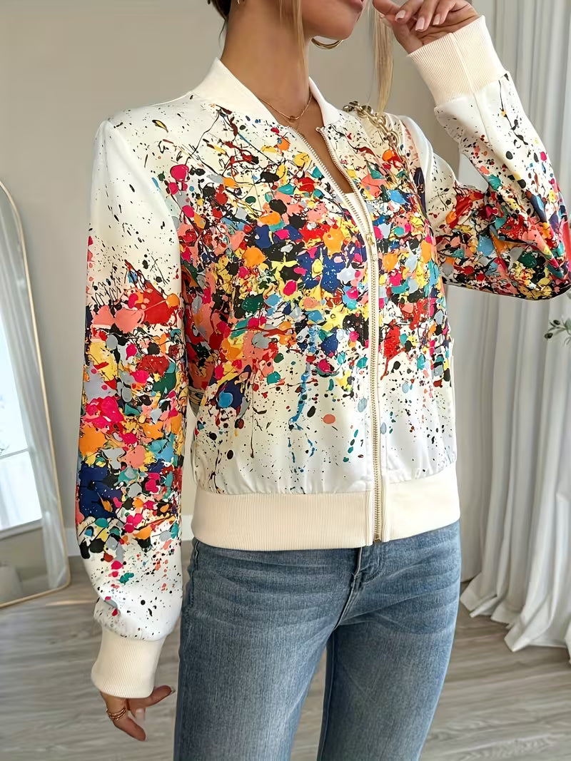Abstract Print Zip-Up Bomber Jacket