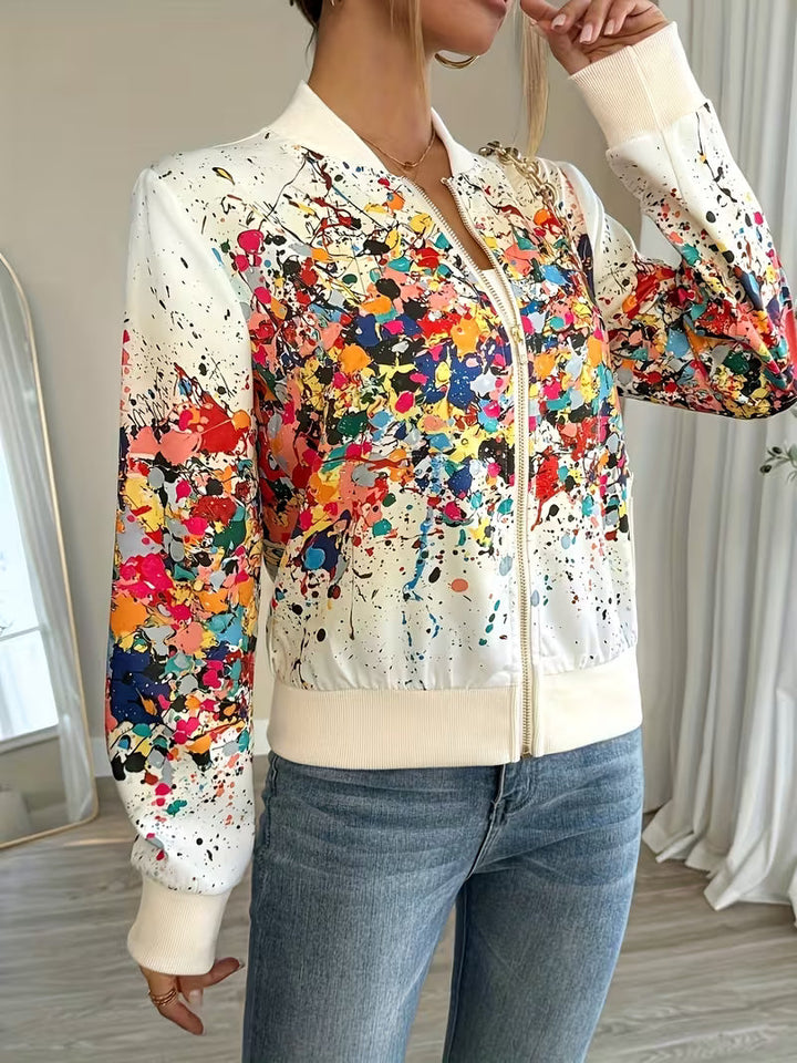 Abstract Print Zip-Up Bomber Jacket