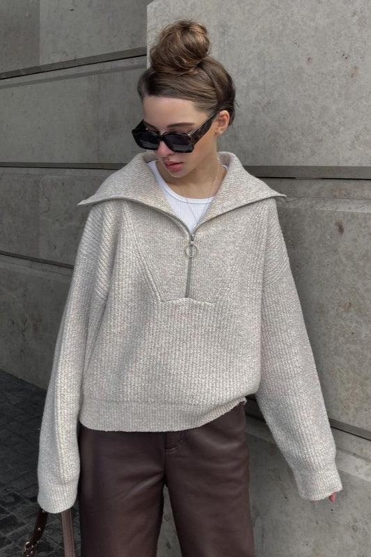 Vintage Notched V-Neck Knit Top for Women