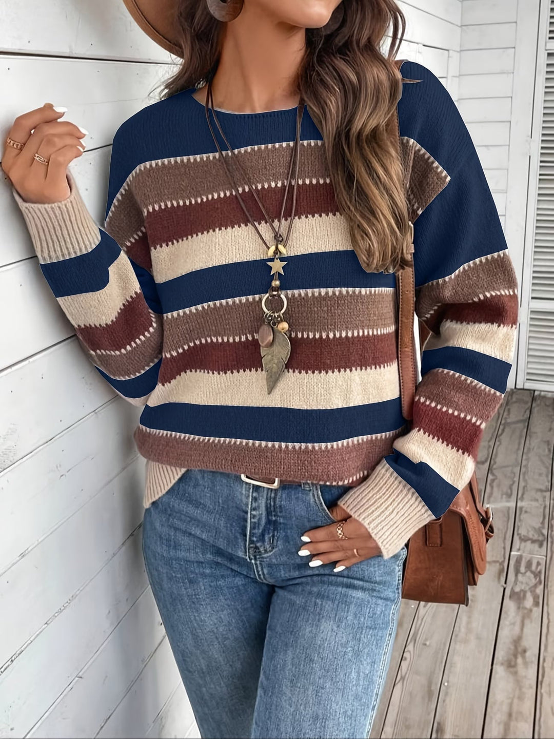 Striped Crew Neck Knit Sweater