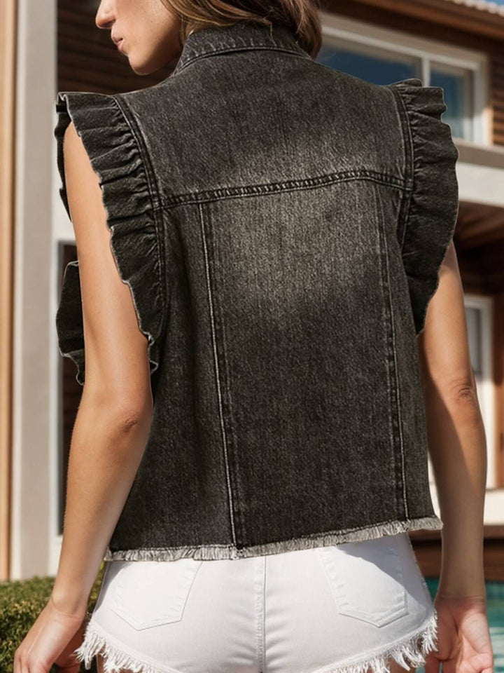 Raw Hem Ruffled Denim Jacket