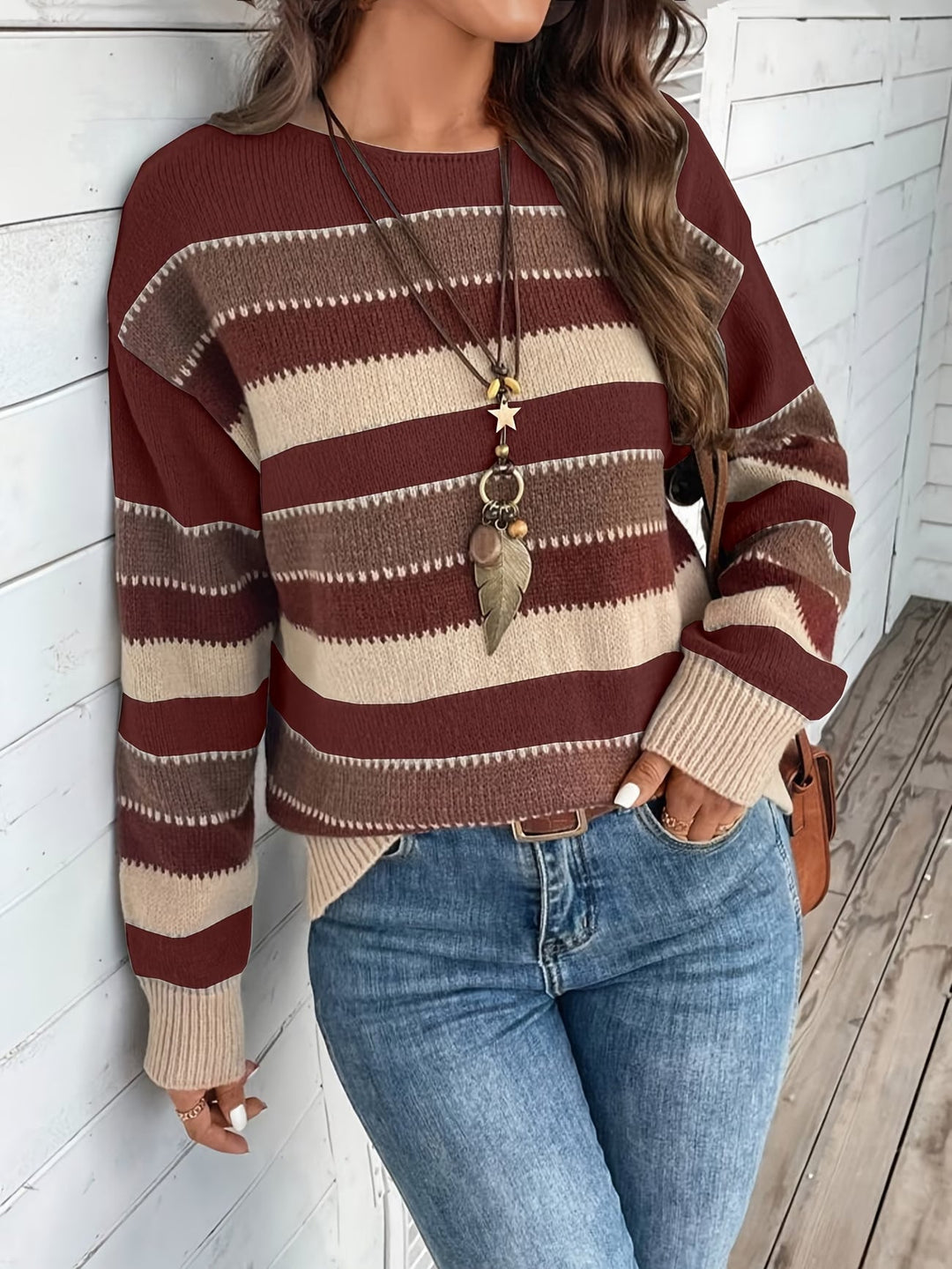 Striped Crew Neck Knit Sweater