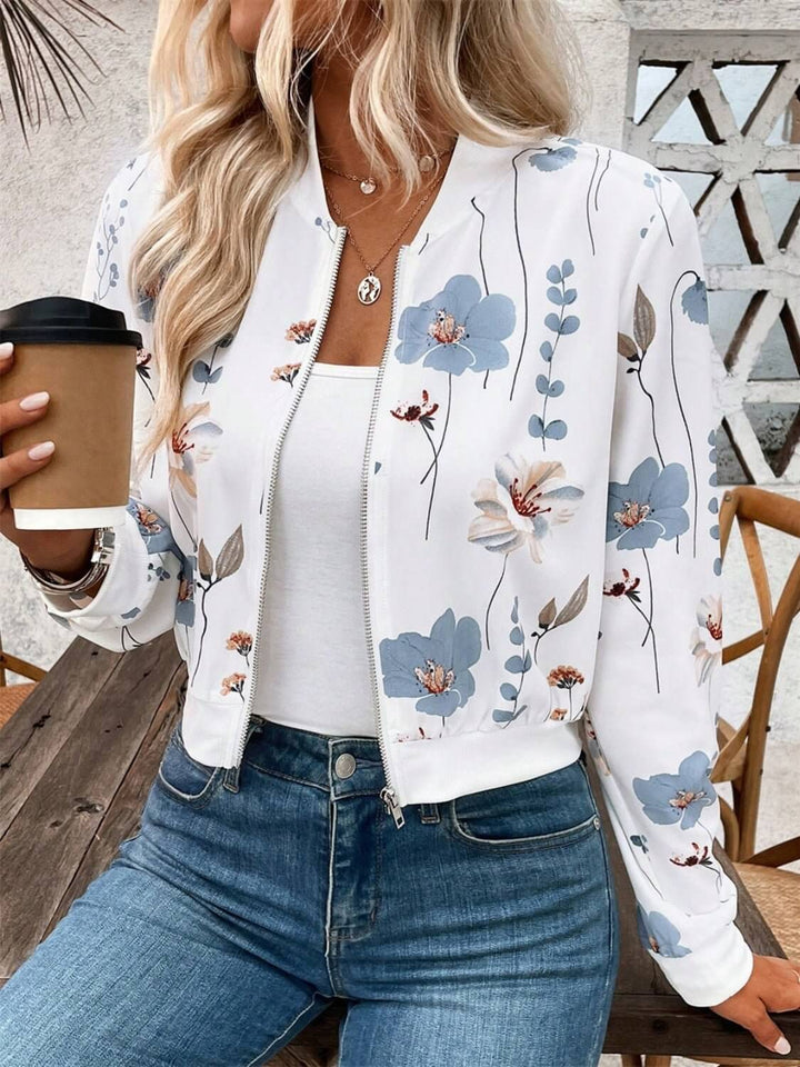 Floral Print Zip-Up Long Sleeve Jacket