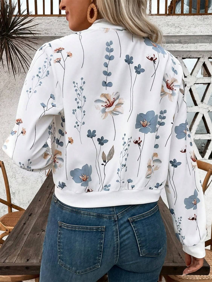 Floral Print Zip-Up Long Sleeve Jacket
