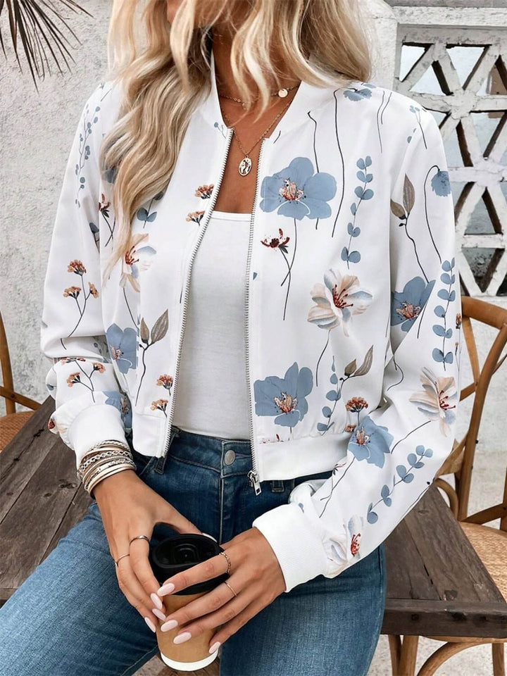 Floral Print Zip-Up Long Sleeve Jacket