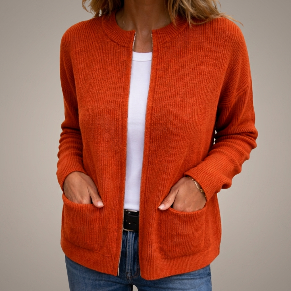 Zip-Up Knit Cardigan with Pockets