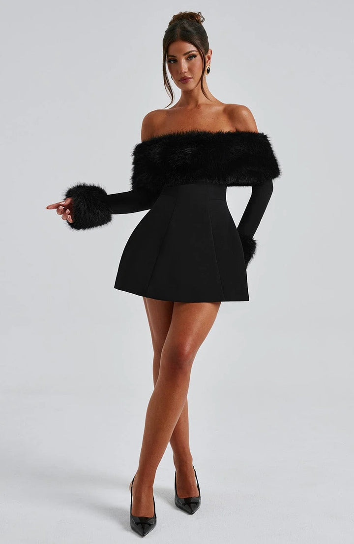 Women’s Mini Dress with Faux Fur Trim