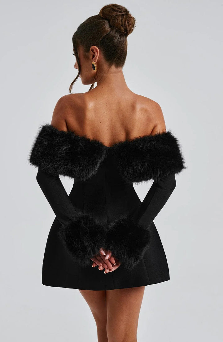 Women’s Mini Dress with Faux Fur Trim