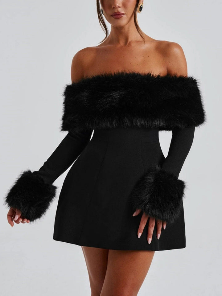 Women’s Mini Dress with Faux Fur Trim
