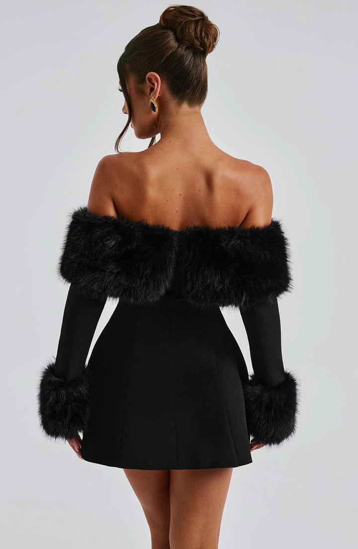 Women’s Mini Dress with Faux Fur Trim