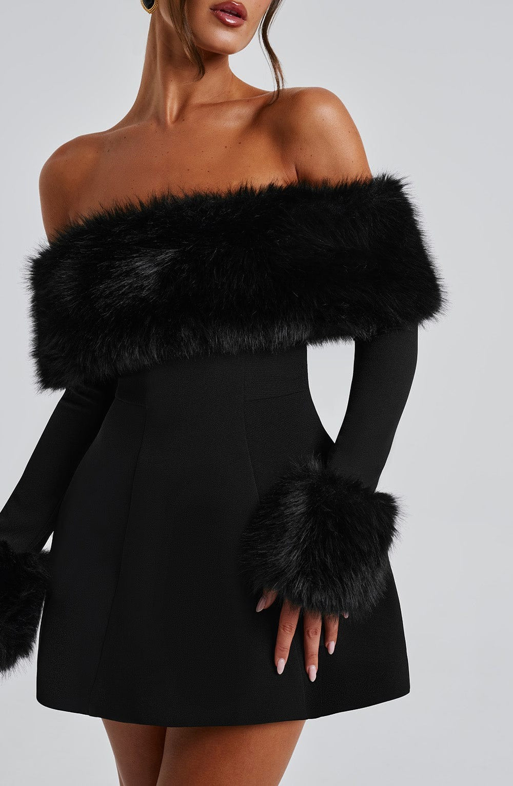 Women’s Mini Dress with Faux Fur Trim