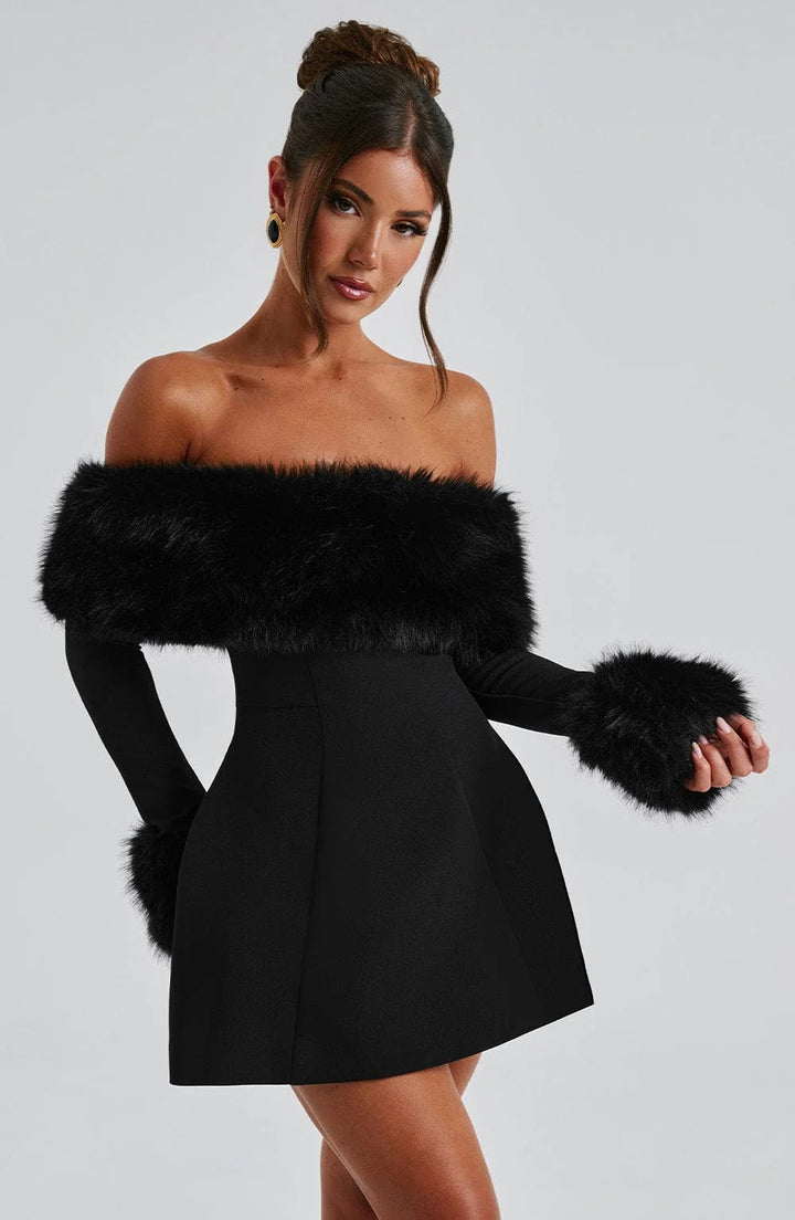Women’s Mini Dress with Faux Fur Trim