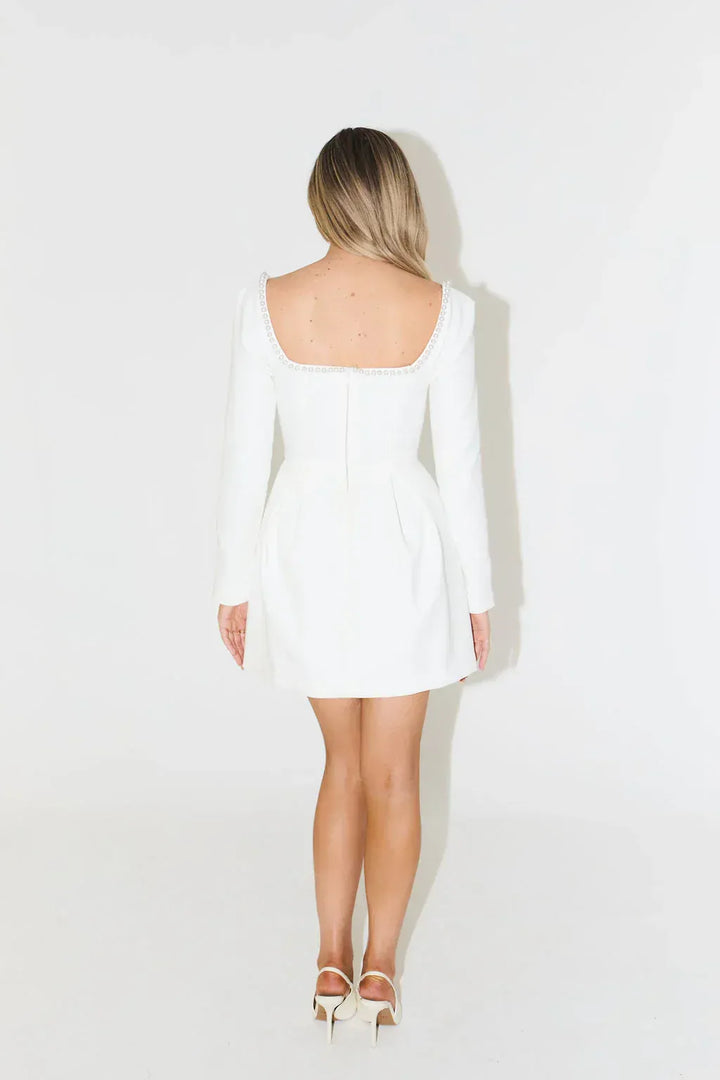 Mini Dress with Pearl Trim & Long Sleeves