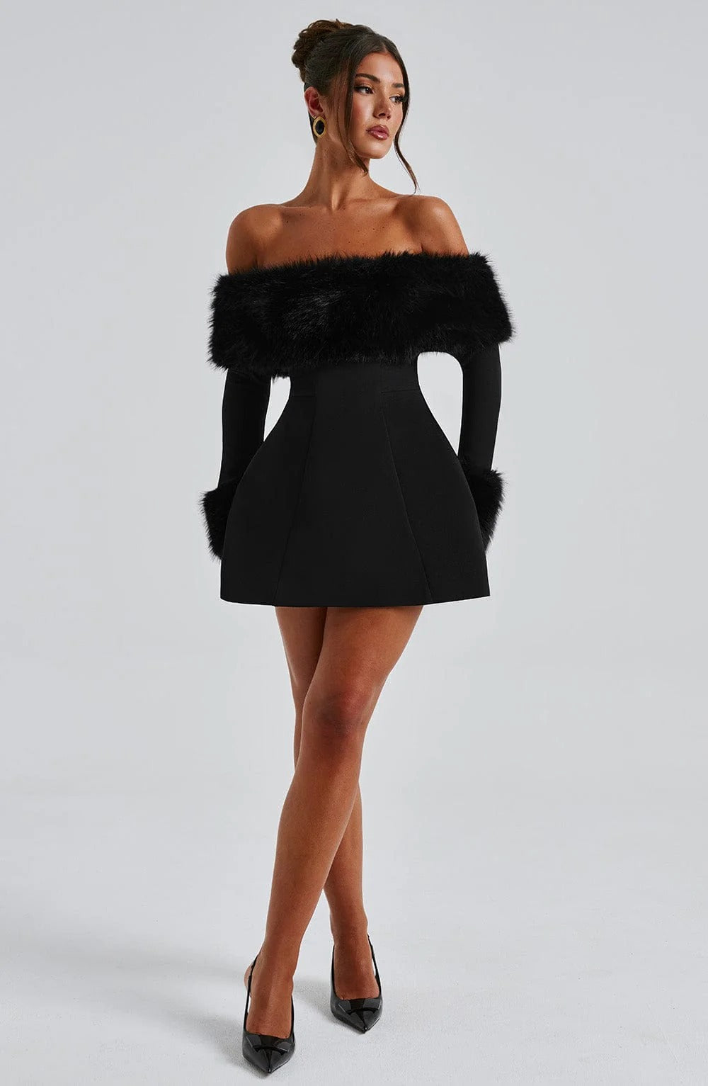 Women’s Mini Dress with Faux Fur Trim