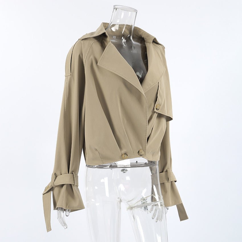 Cropped Khaki Trench Jacket