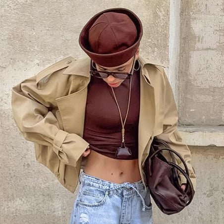 Cropped Khaki Trench Jacket