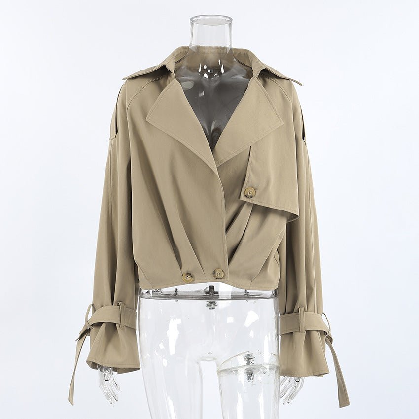Cropped Khaki Trench Jacket