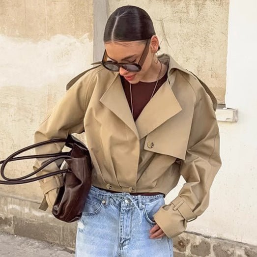 Cropped Khaki Trench Jacket