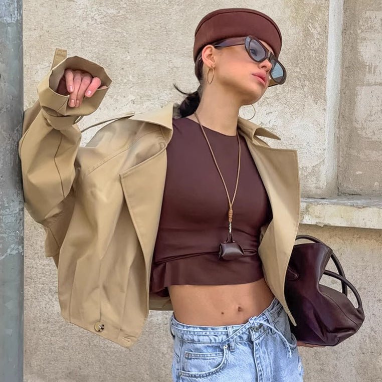 Cropped Khaki Trench Jacket