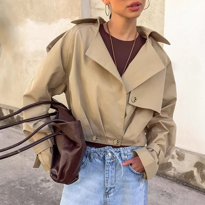 Cropped Khaki Trench Jacket