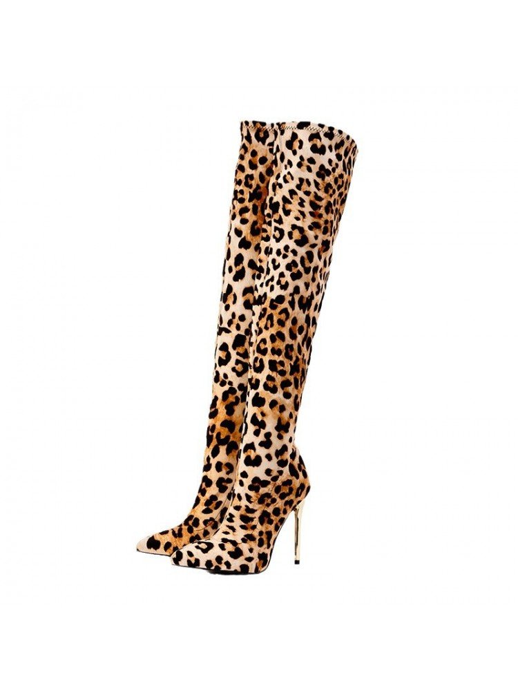 Leopard Suede Over-the-Knee Boots