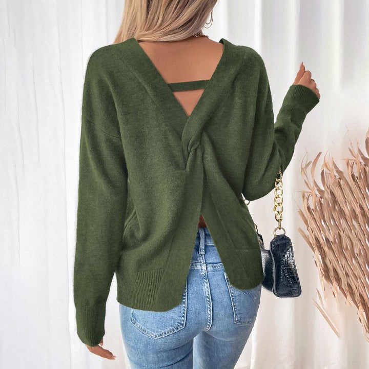 Twist-Back V-Neck Sweater