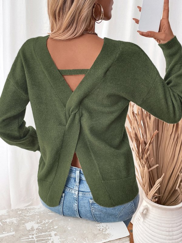 Twist-Back V-Neck Sweater