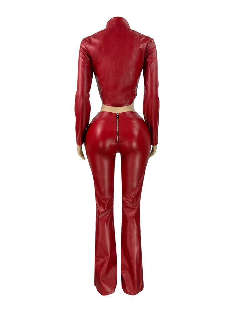 Luxe Vegan Leather Zip-Up Two-Piece Set