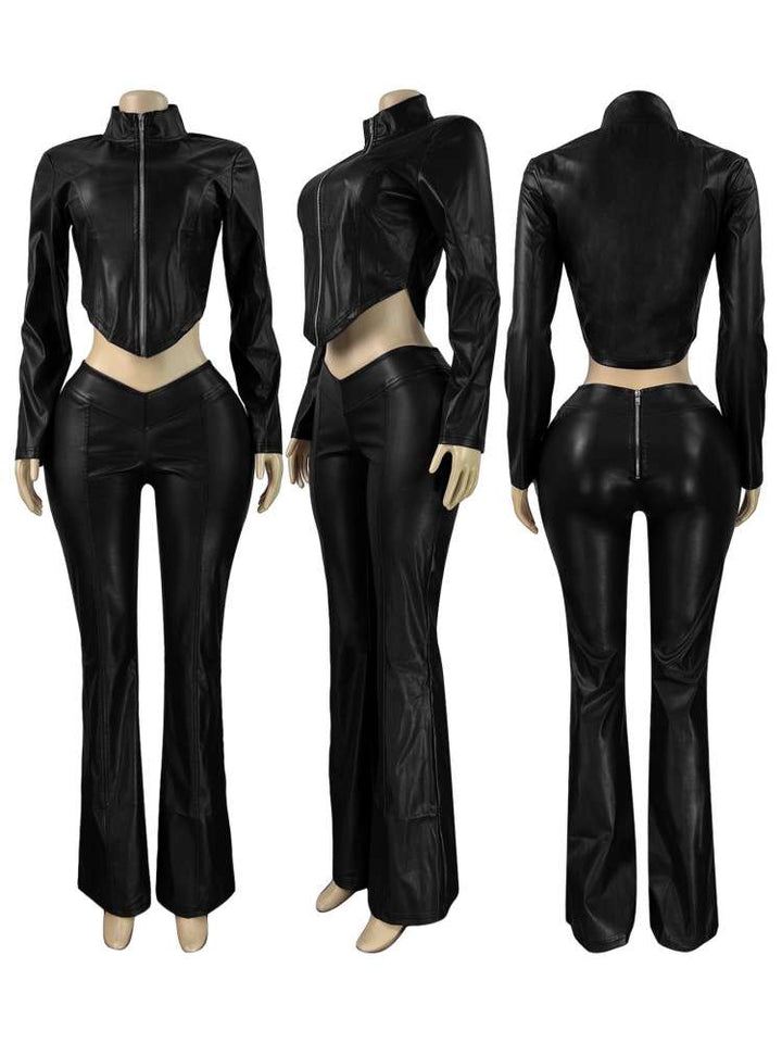 Luxe Vegan Leather Zip-Up Two-Piece Set