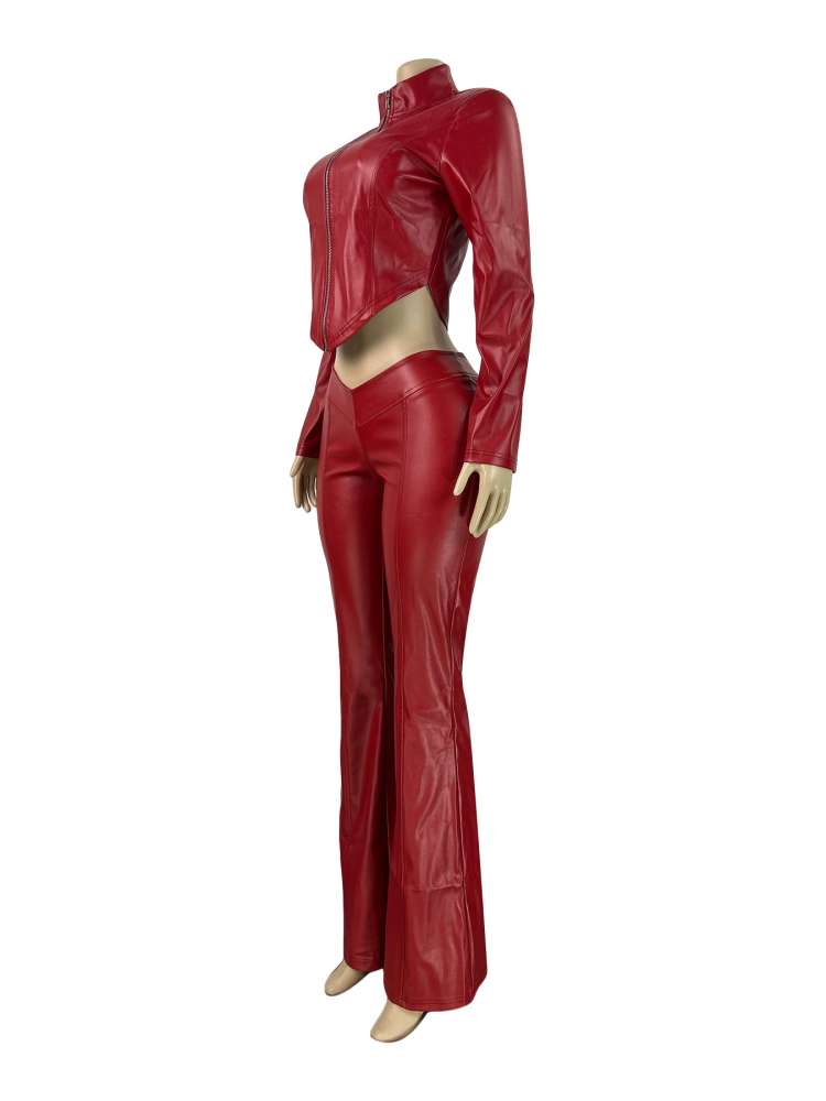 Luxe Vegan Leather Zip-Up Two-Piece Set