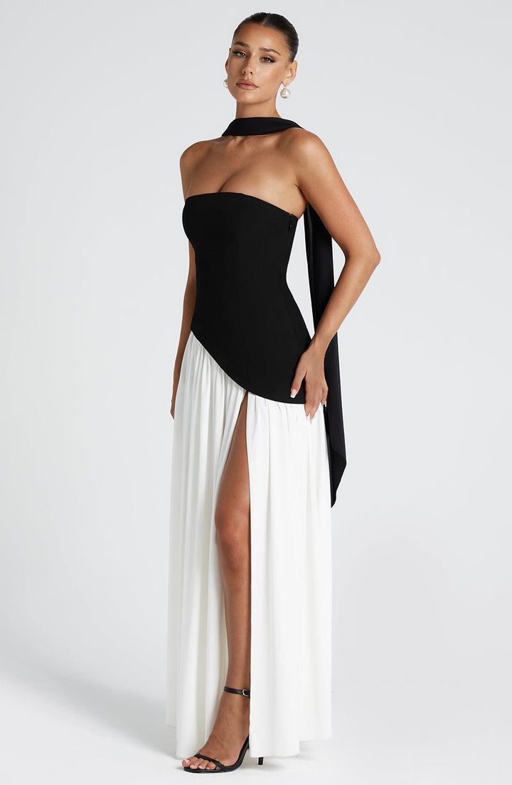 Strapless Maxi Dress with High Slit & Asymmetric Waist