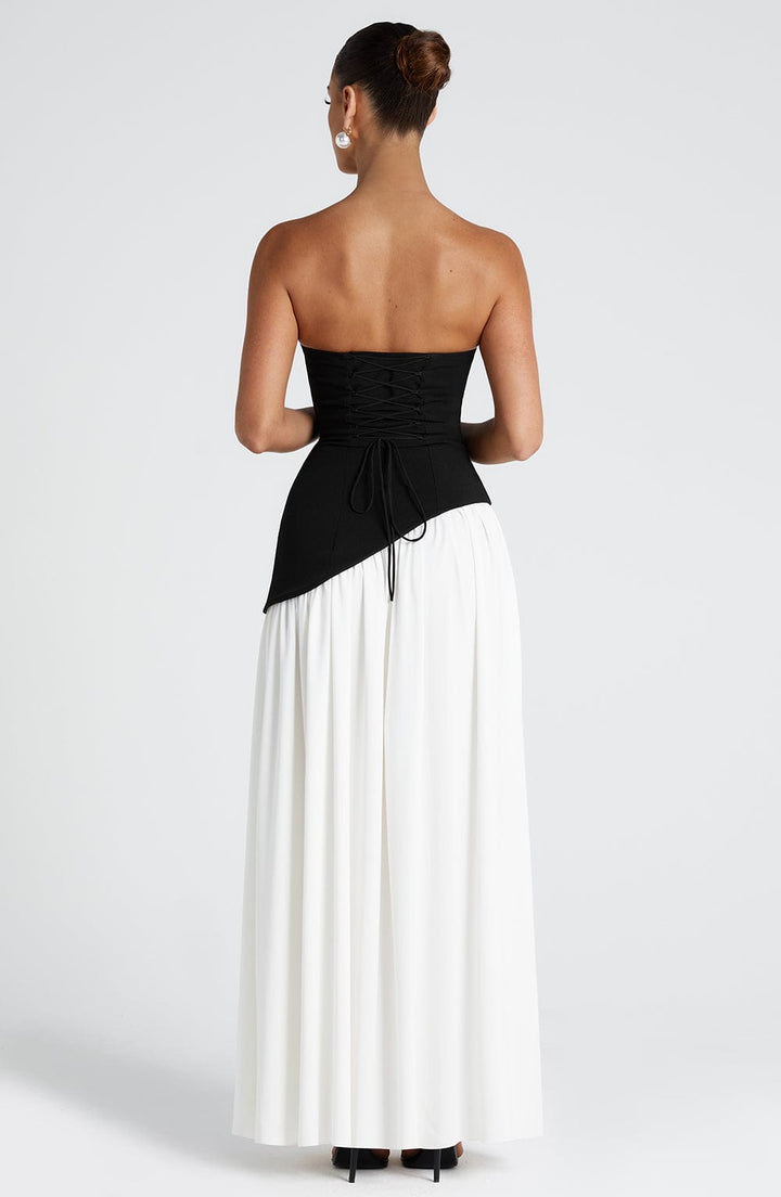 Strapless Maxi Dress with High Slit & Asymmetric Waist