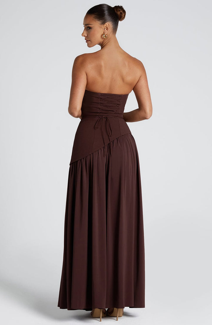 Strapless Maxi Dress with High Slit & Asymmetric Waist