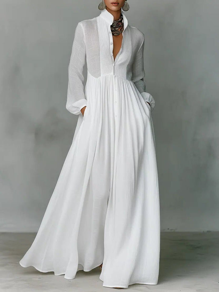 Elegant Long Sleeve Maxi Shirt Dress with Pockets