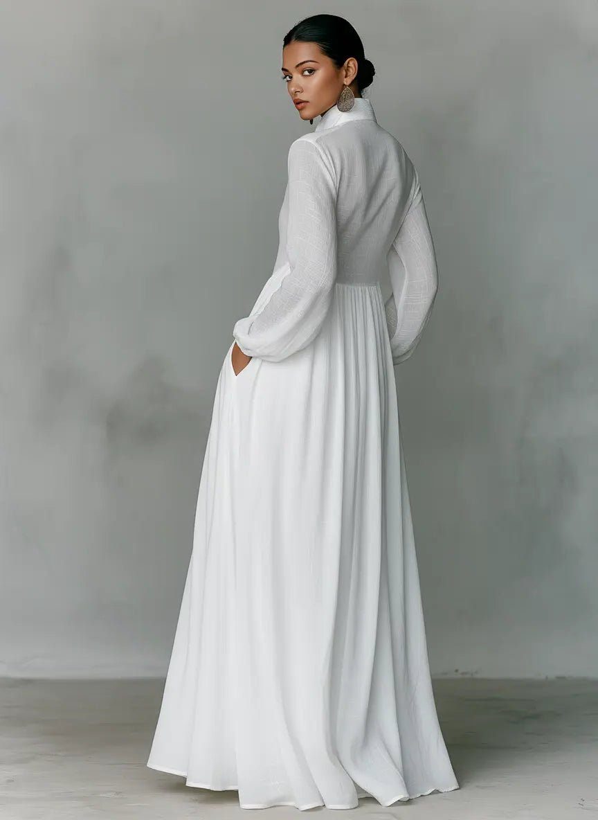 Elegant Long Sleeve Maxi Shirt Dress with Pockets