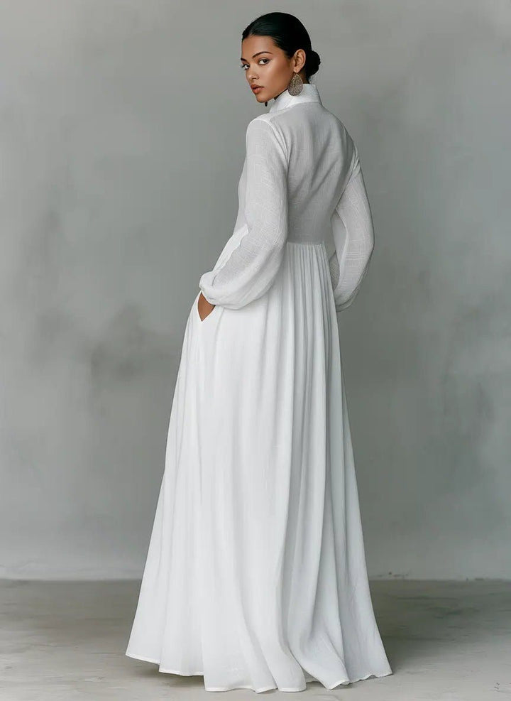 Elegant Long Sleeve Maxi Shirt Dress with Pockets