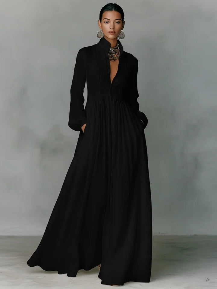 Elegant Long Sleeve Maxi Shirt Dress with Pockets