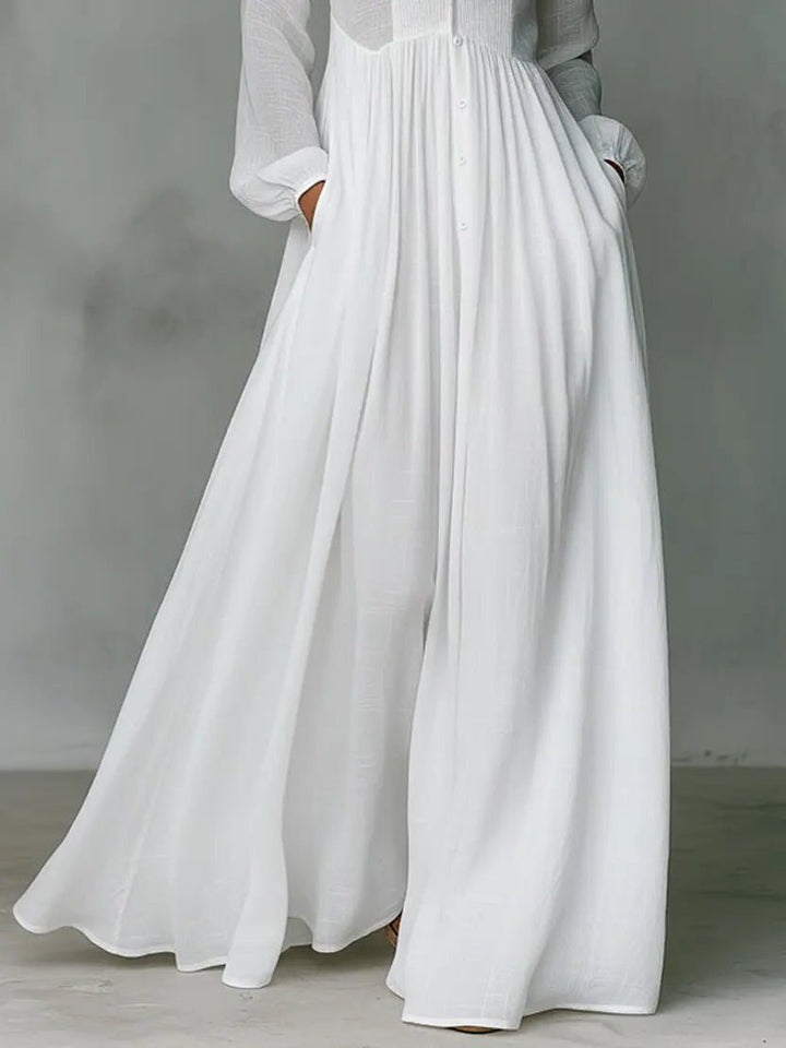 Elegant Long Sleeve Maxi Shirt Dress with Pockets