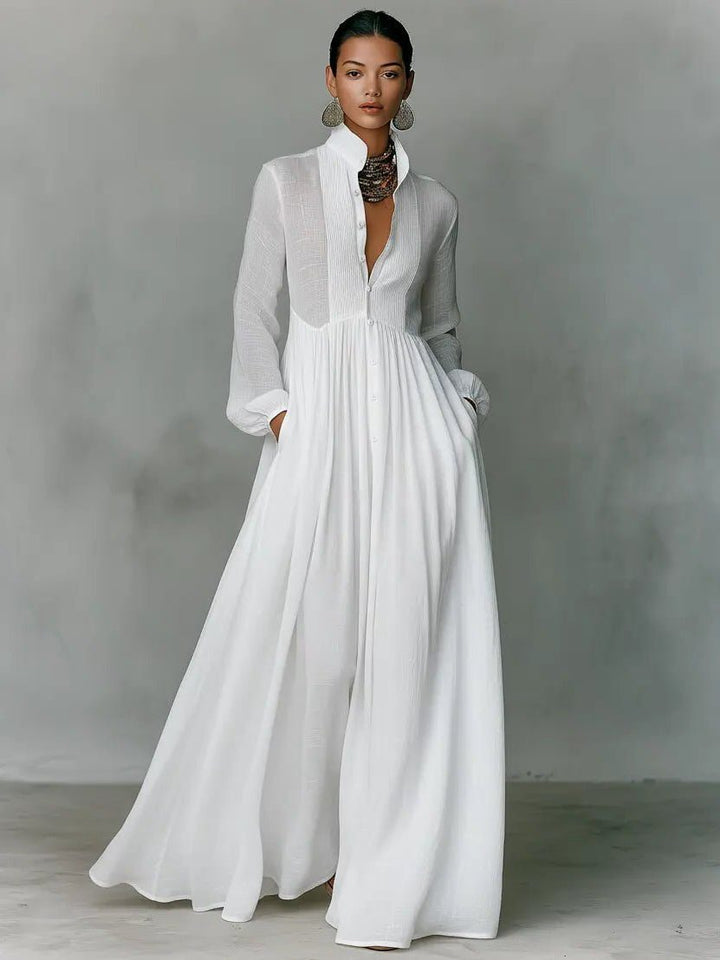Elegant Long Sleeve Maxi Shirt Dress with Pockets